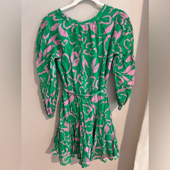 $325 VELVET Kiki‎ Printed Cotton Dress green pink RHODE Ella swing belted mini - Picture 9 of 9